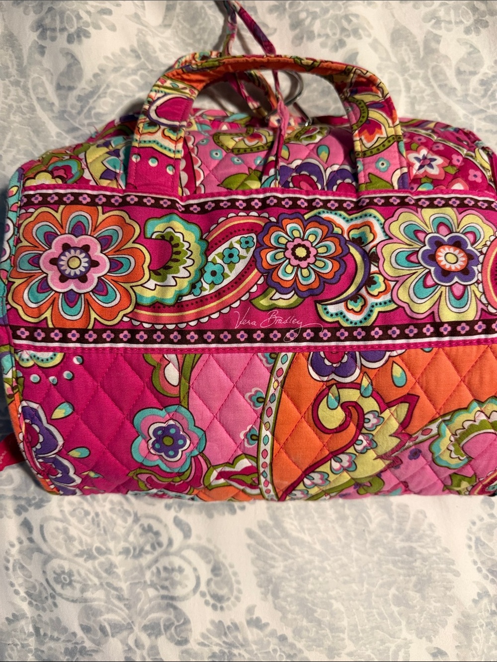 Vera Bradley Hot Pink Floral Paisley Quilted Travel Bag